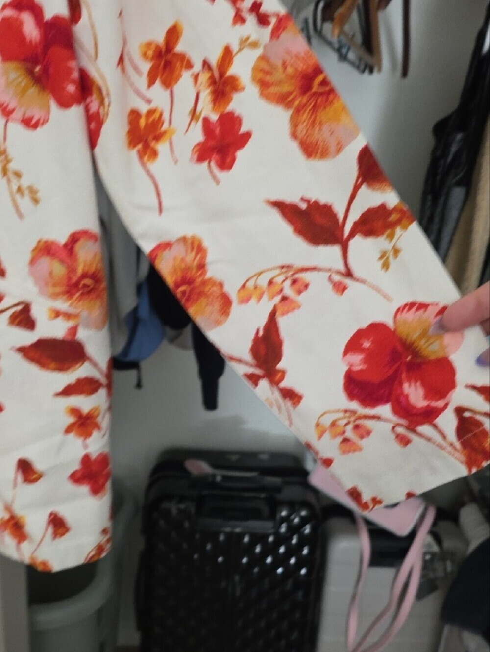 Susan Graver White Button-Front Shirt with Red & Orange Floral Print - Picture 6 of 8